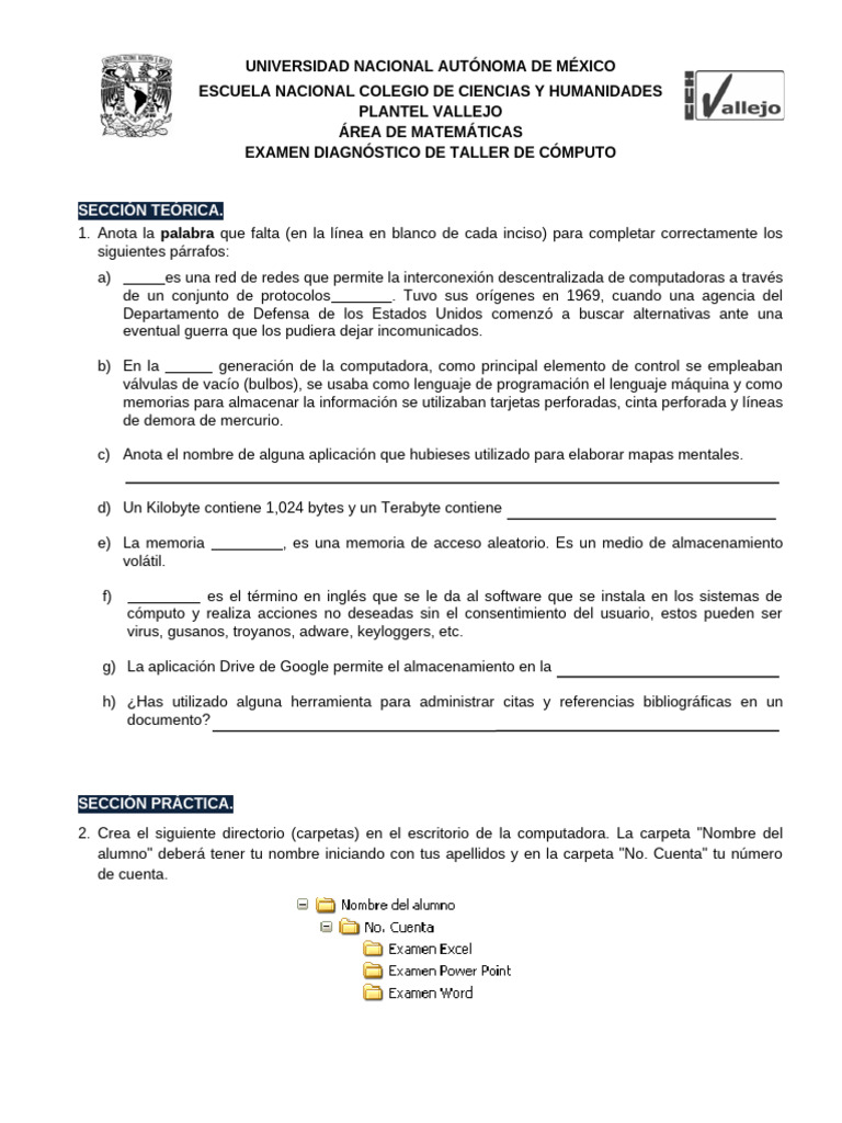 Examen Diagnóstico de Taller de Cómputo | PDF | Microsoft Excel ...
