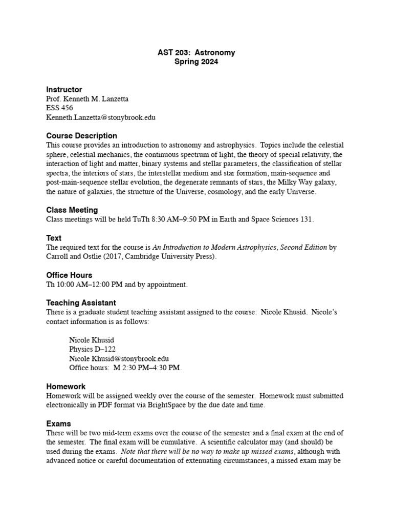 Ast203 Syllabus Pdf Stars Astronomy