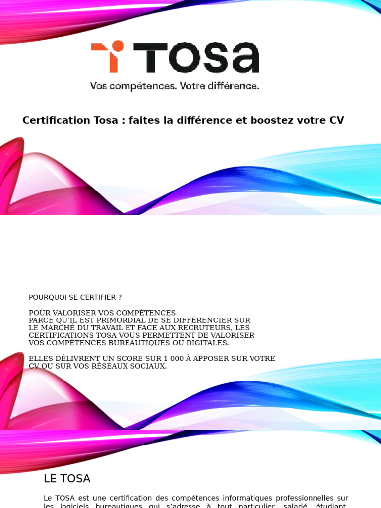 Certification Tosa : Valorisez vos compétences | PDF