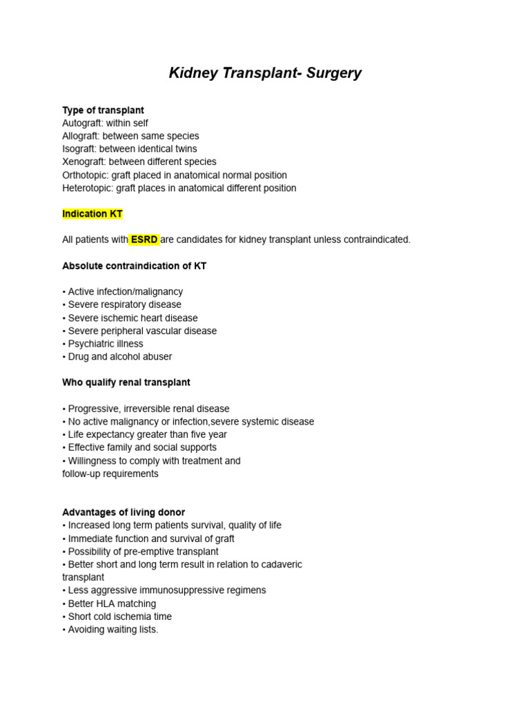 Kidney Transplant Surgery Overview | PDF | Kidney Transplantation | Kidney