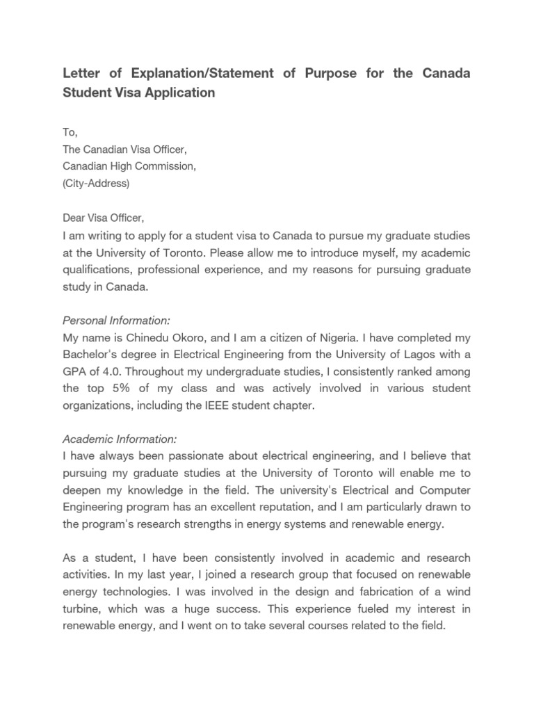Statement of Purpose for Canada Visa | PDF