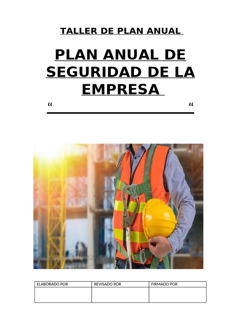 Plan Anual de Seguridad y Salud Laboral | PDF | Seguridad y salud ...