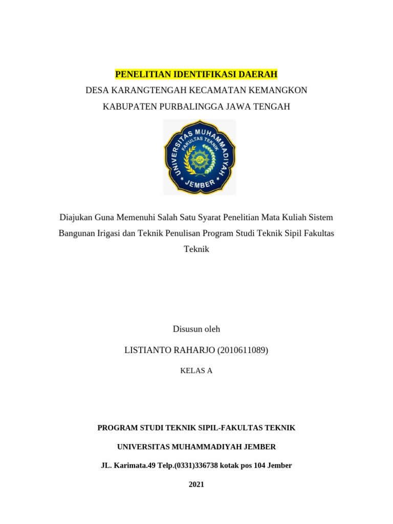 Identifikasi Irigasi Desa Karangtengah | PDF