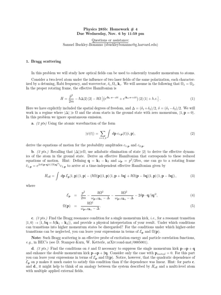 Homework 4 Atomic Molecular Optics | PDF | Waves | Atomic Physics