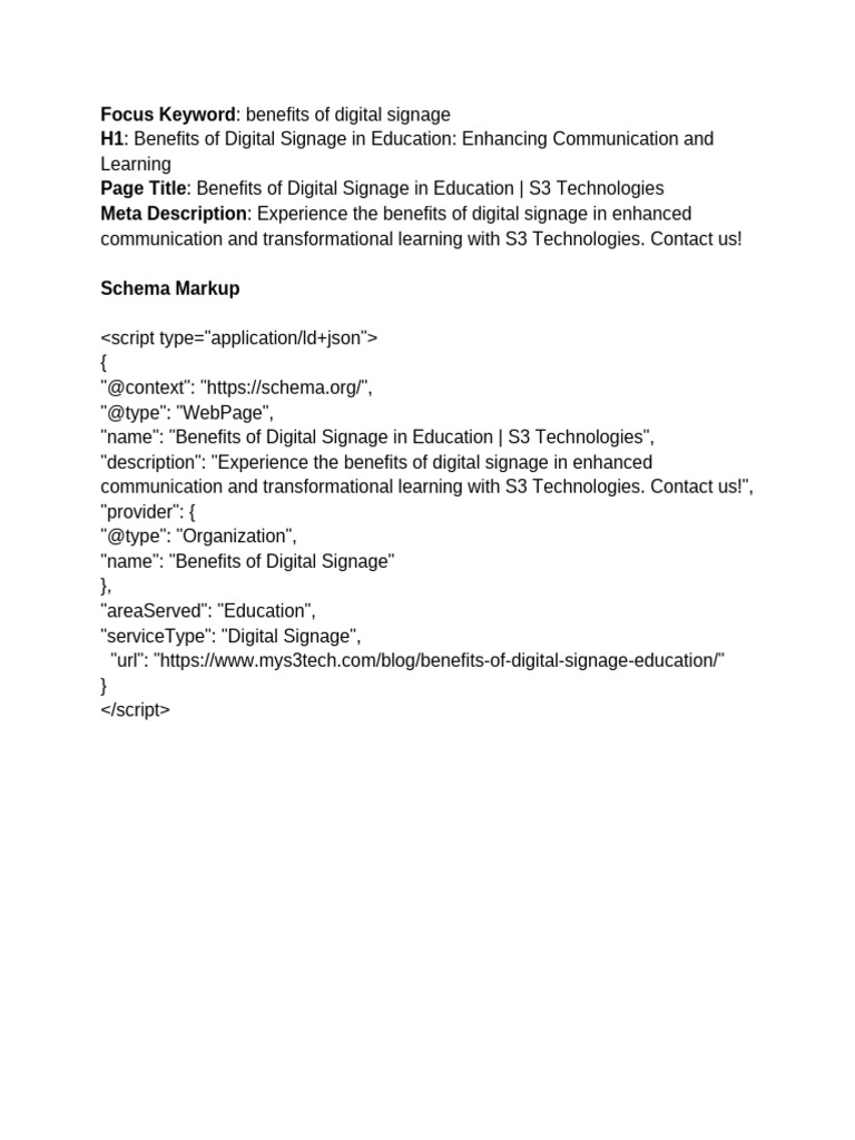 Digital Signage Benefits in Education | PDF