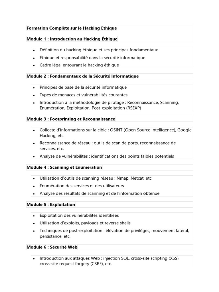 Formation Complète en Hacking Éthique | PDF | Sécurité des systèmes d ...