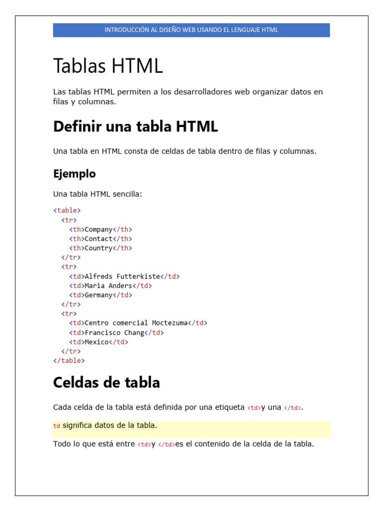 Tablas HTML: Guía Completa y Ejemplos | PDF | HTML | Diseño web