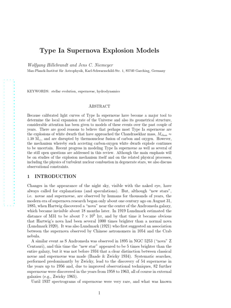 Type Ia Supernova Explosion Mechanisms | PDF | Supernova | Stars