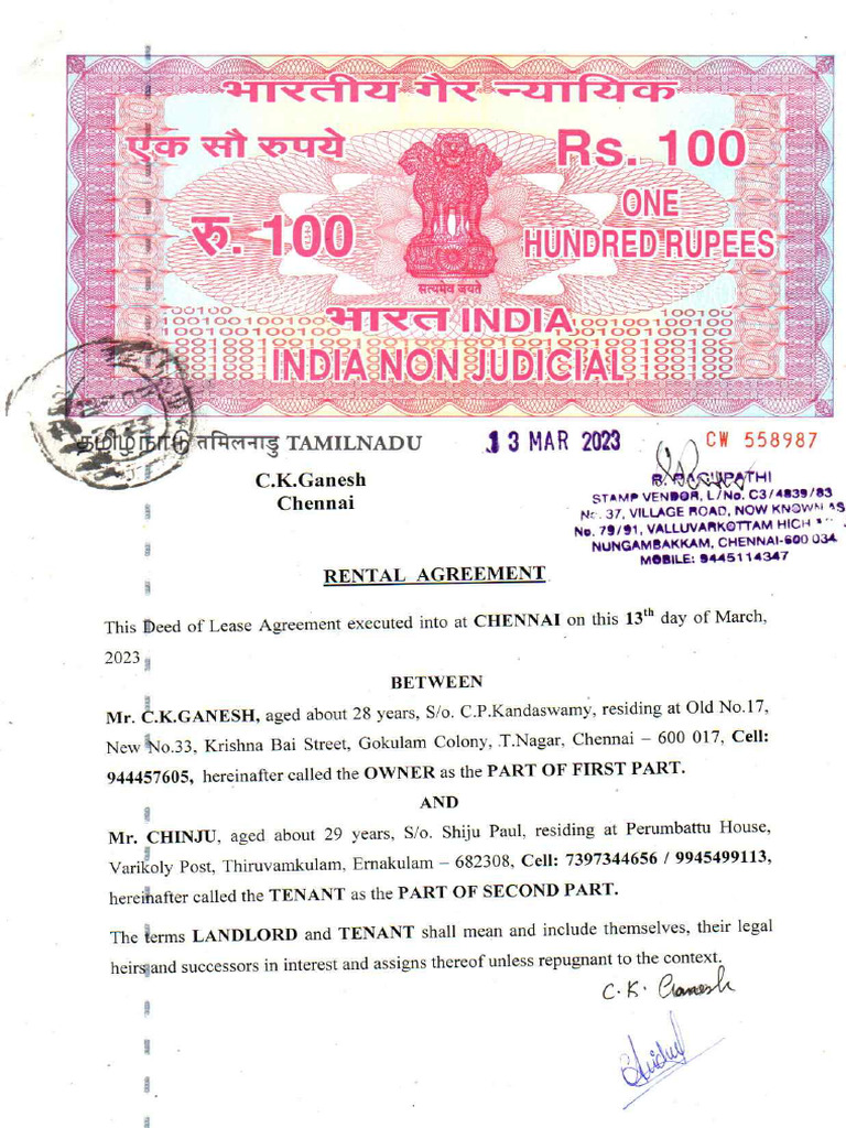 Chinchu Rental Agreement | PDF