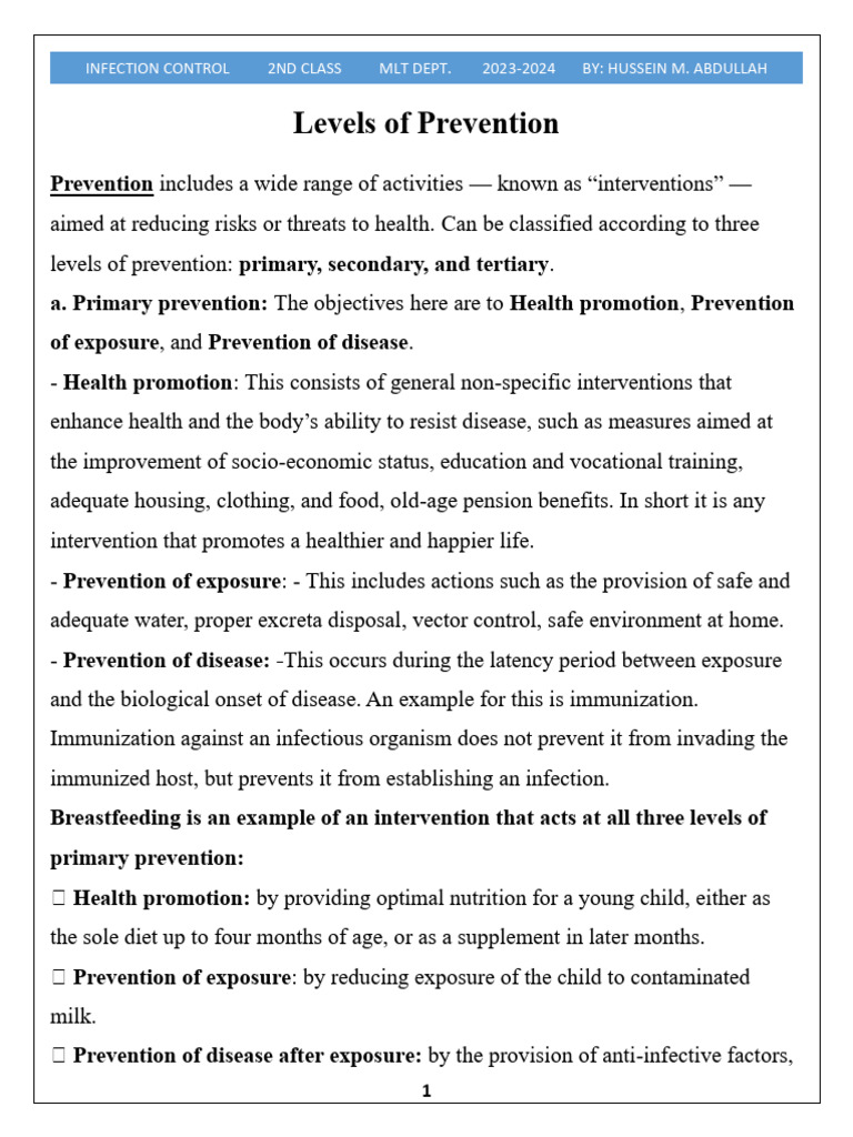 Prevention Levels | PDF | Preventive Healthcare | Infection