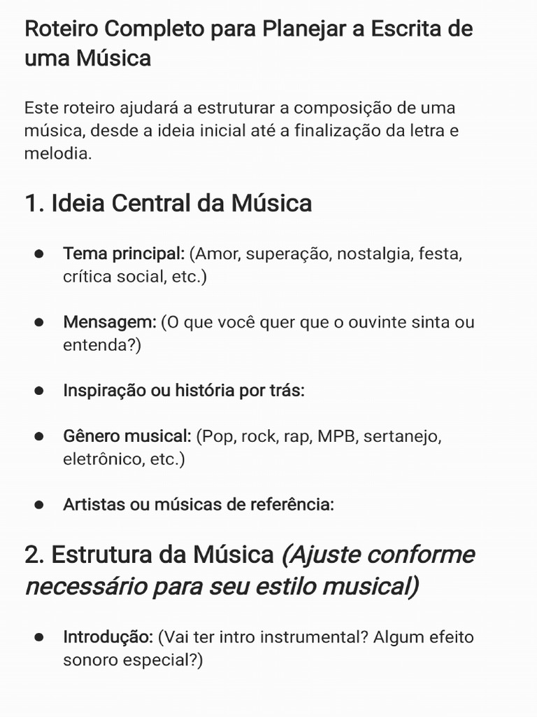 Roteiro Completo para Planejar A Composição de Uma Música | PDF