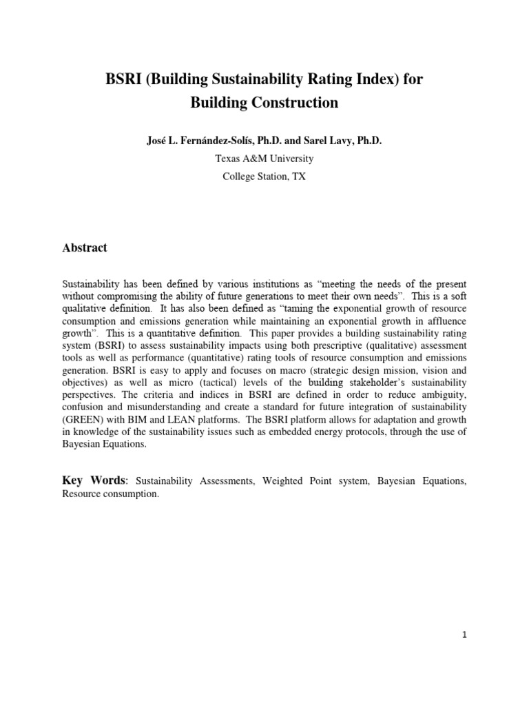 Building Sustainability Rating Index (BSRI) | PDF | Sustainability ...