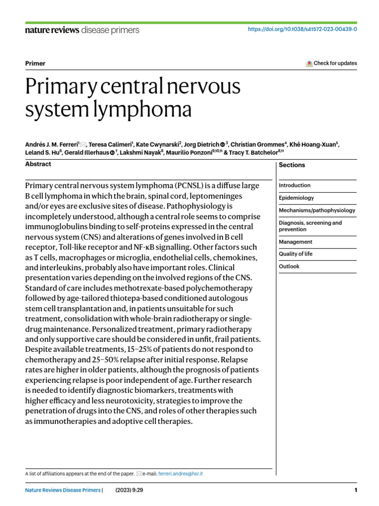 Primary Central Nervous System Lymphoma | PDF | Lymphoma | Microglia