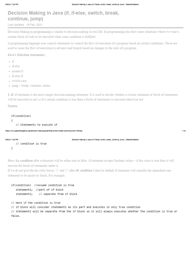 Decision Making in Java (if, if-else, switch, break, continue, jump ...