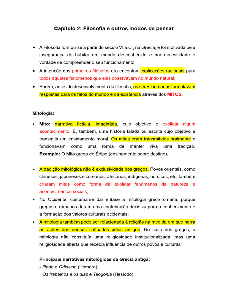 Capítulo 2 - Filosofia e Outras Formas de Pensar | PDF | Mitologia ...
