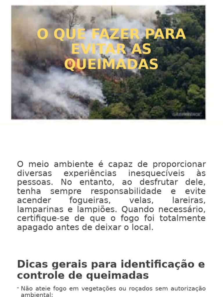 Dicas para Evitar Queimadas e Incêndios | PDF