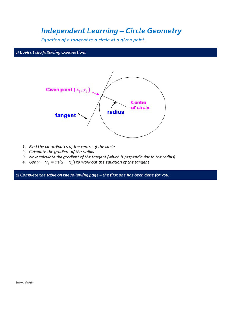 Independent Learning Tangent Equation | PDF