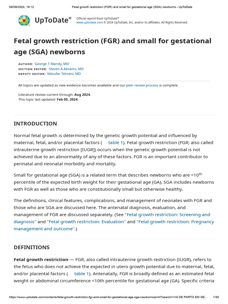 Fetal Growth Restriction (FGR) and Small For Gestational Age (SGA ...