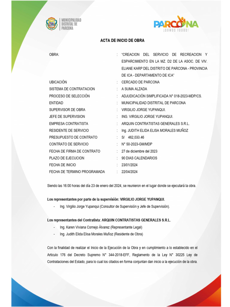 Acta de Inicio de Obra PDF | PDF | Gobierno
