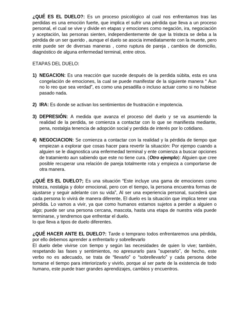 Etapas y Tipos de Duelo Explicados | PDF | Dolor | Las emociones
