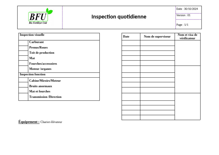 Inspection annuelle chariot élévateur | PDF