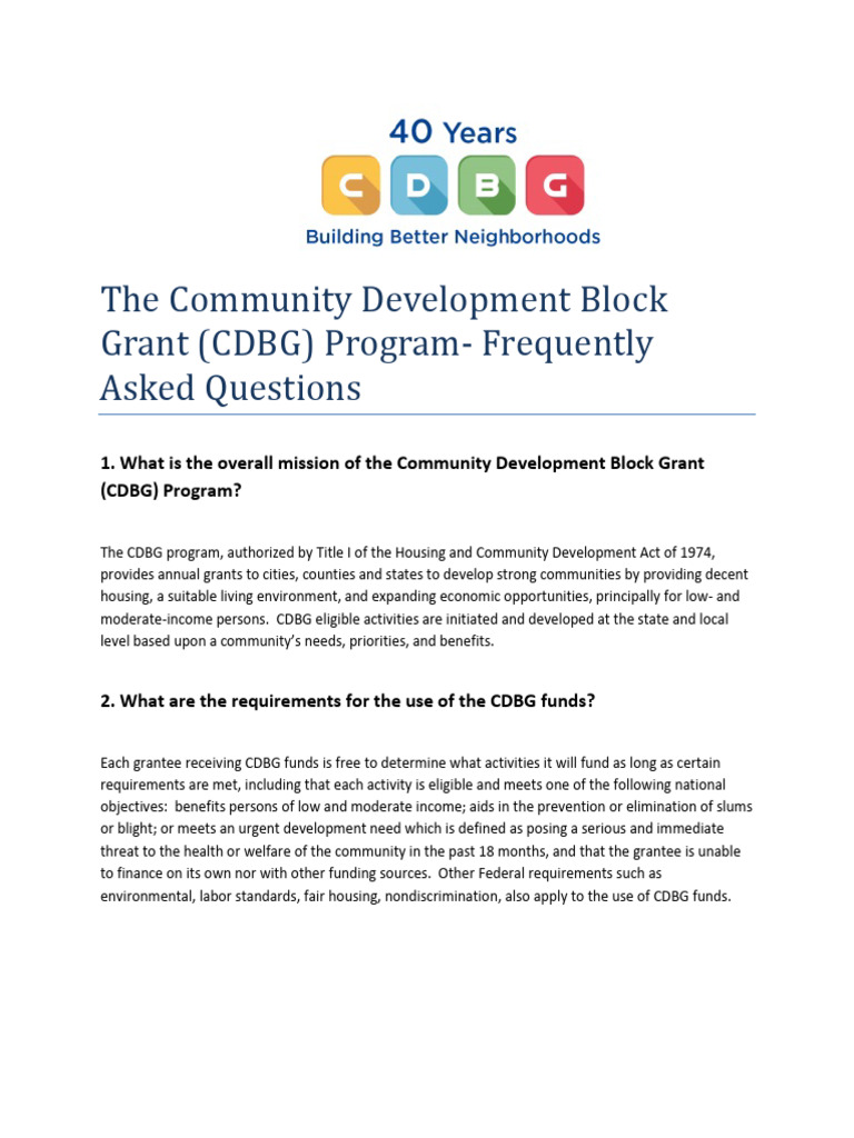 CDBG Program FAQs and Funding Insights | PDF | Community Development ...