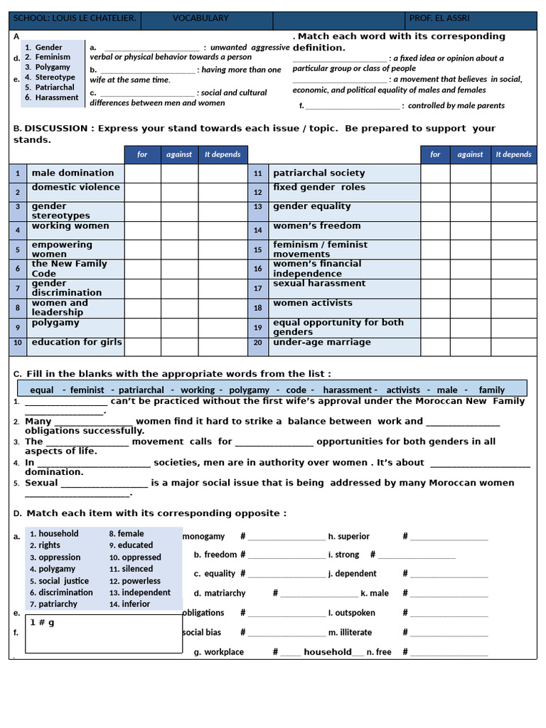 Gender Equality Vocabulary and Discussion | PDF | Gender Studies | Feminism