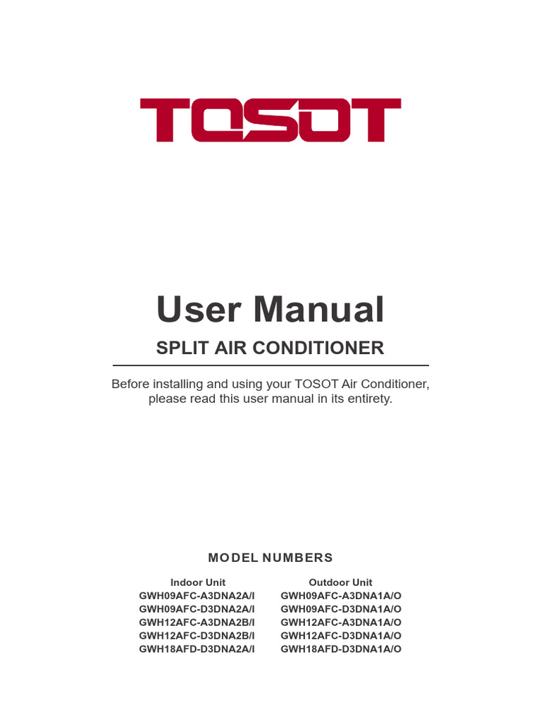 TOSOT Split Air Conditioner User Manual | PDF | Air Conditioning | Pipe ...