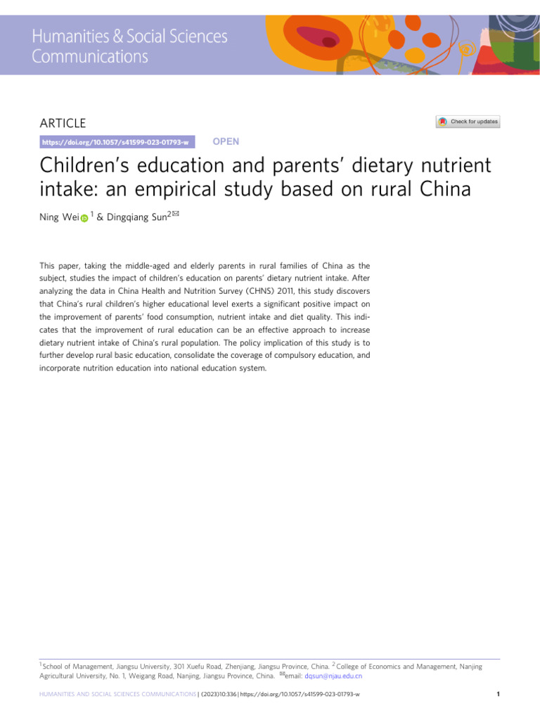 Impact of Education on Parents' Nutrition | PDF | Endogeneity ...
