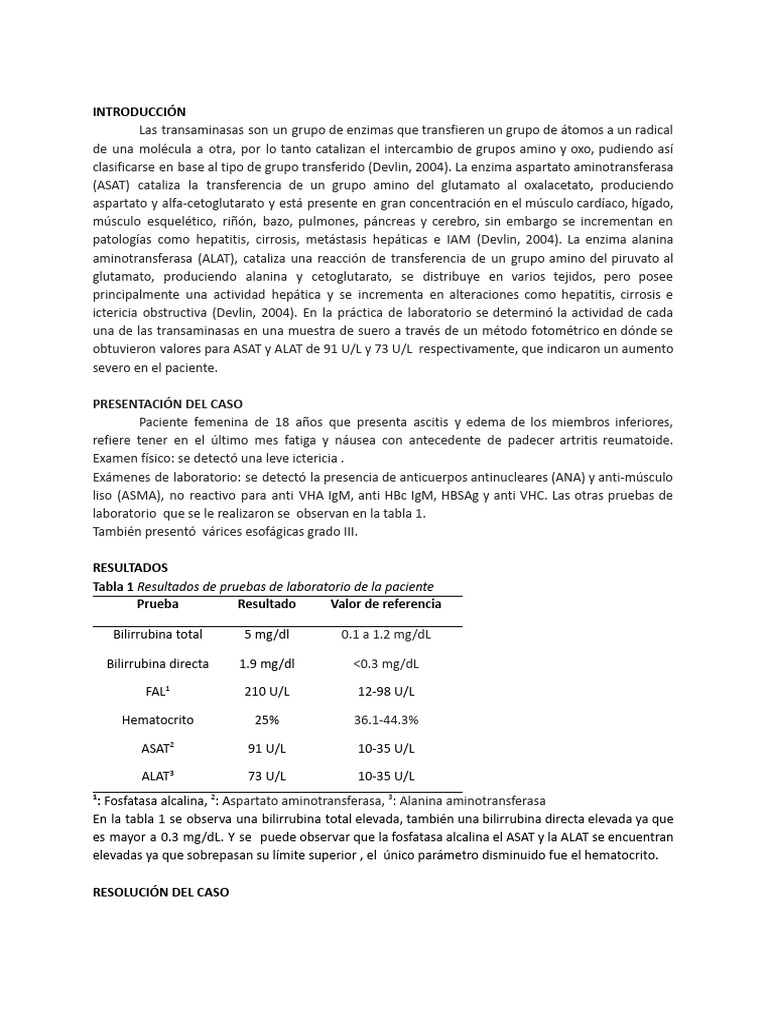 Diagnóstico de Hepatitis Autoinmune en Mujer | PDF | Transaminasa ...