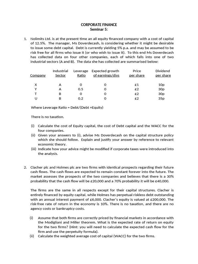 Corporate Finance Analysis and WACC Calculations | PDF | Cost Of ...