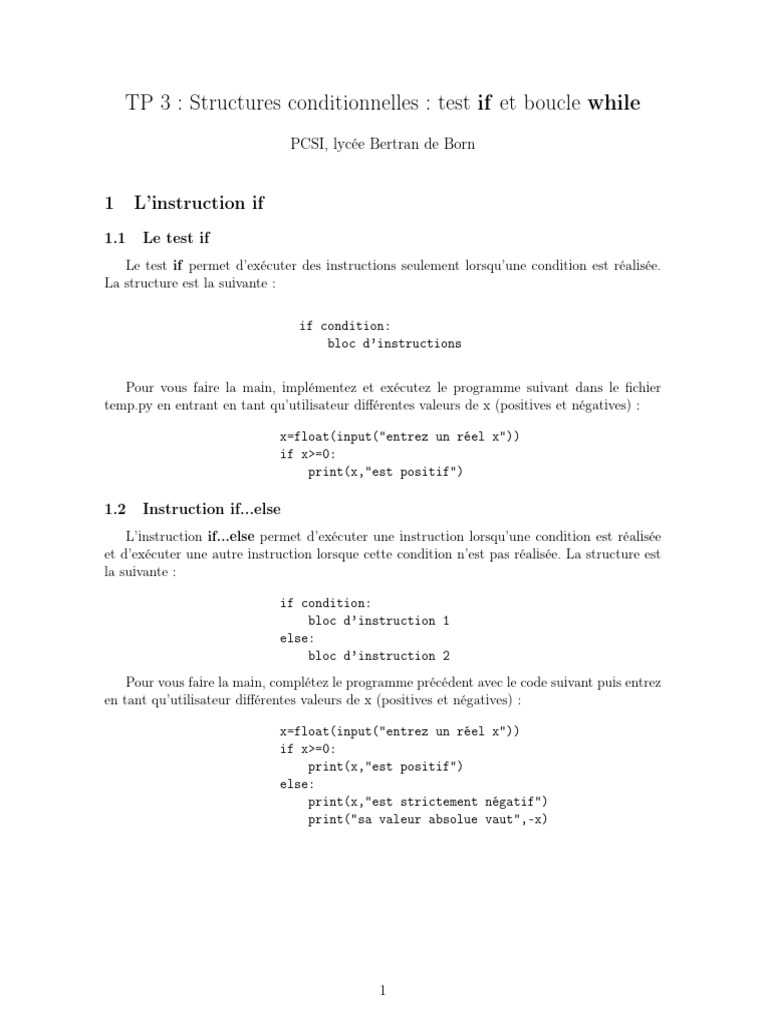 Structures conditionnelles et boucles en Python | PDF | Structure de ...