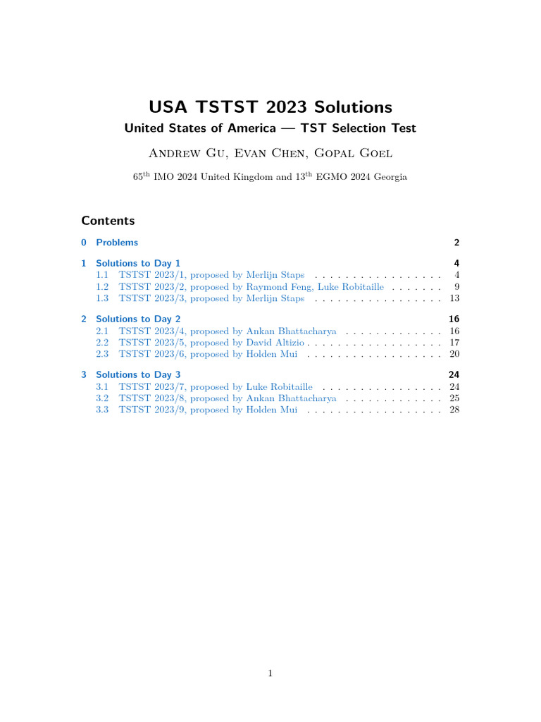 USA TSTST 2023 Problem Solutions | PDF | Inequality (Mathematics) | Numbers