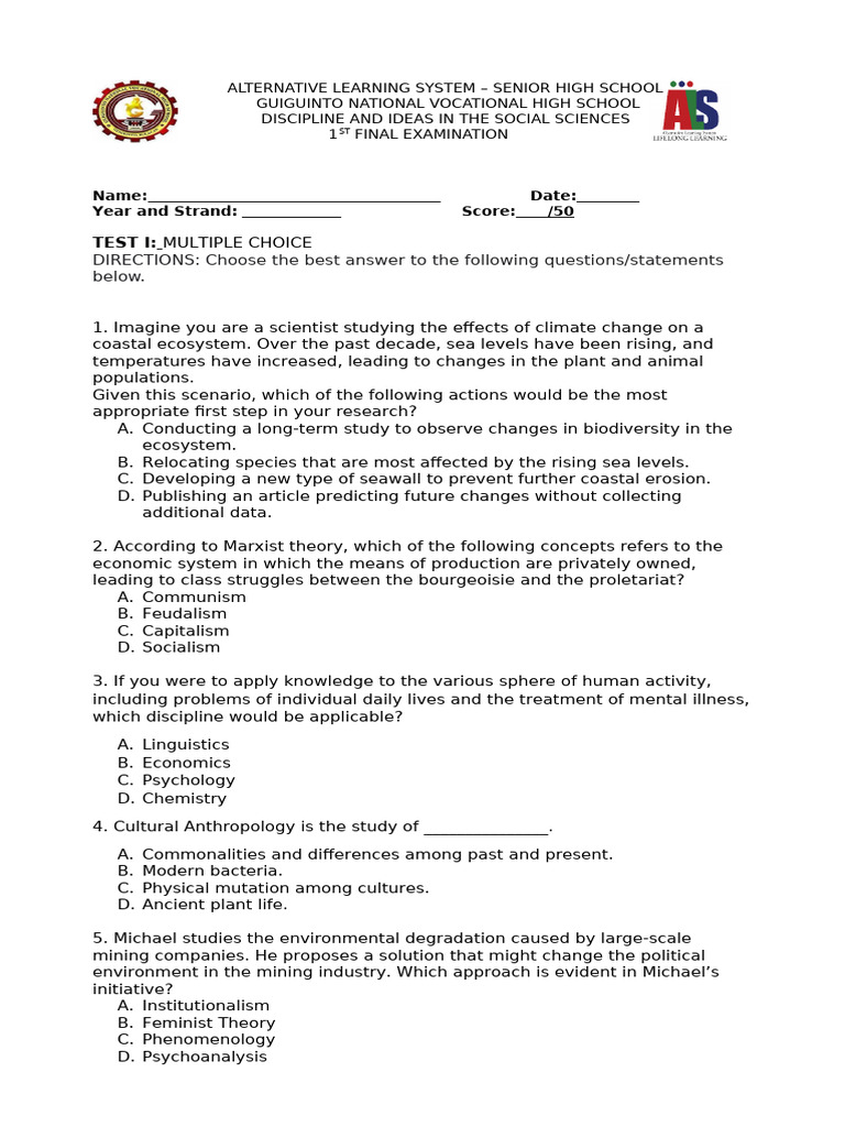 Social Sciences Final Exam Guide | PDF | Social Sciences | Science