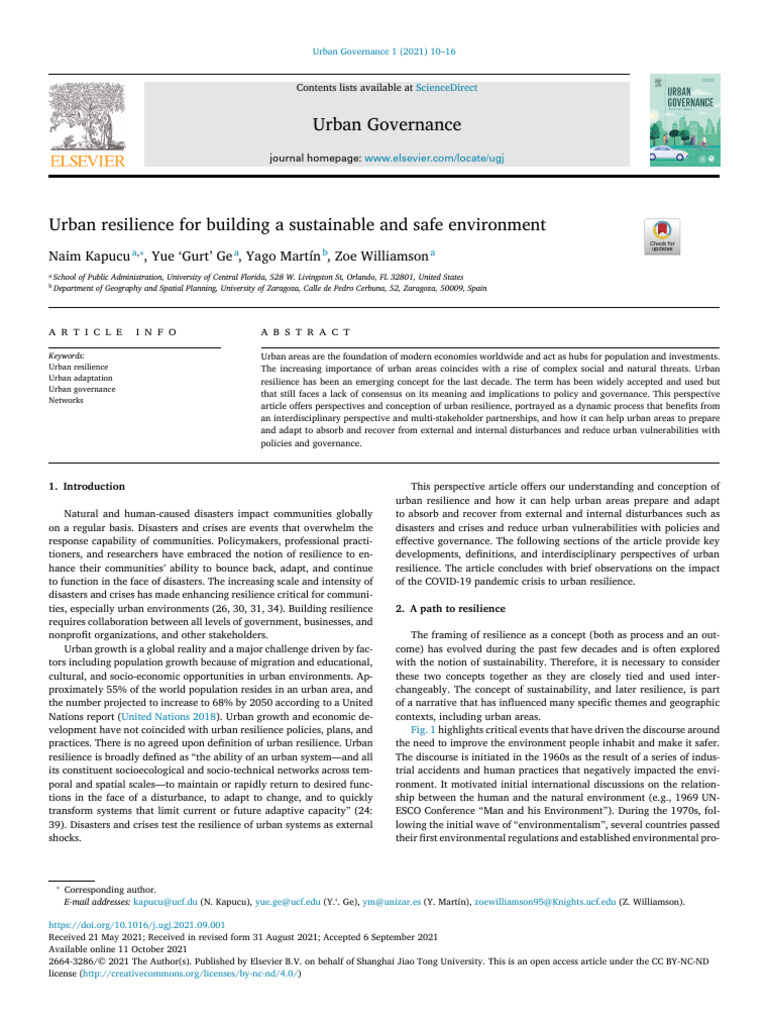 Urban Resilience for Sustainable Cities | PDF | Ecological Resilience ...