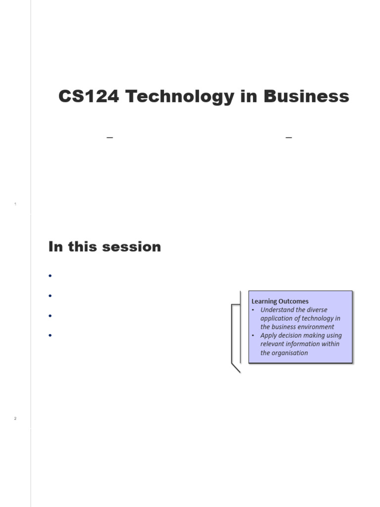CS124 Lecture 8 - Technology For Decision Making | PDF | Data Warehouse ...