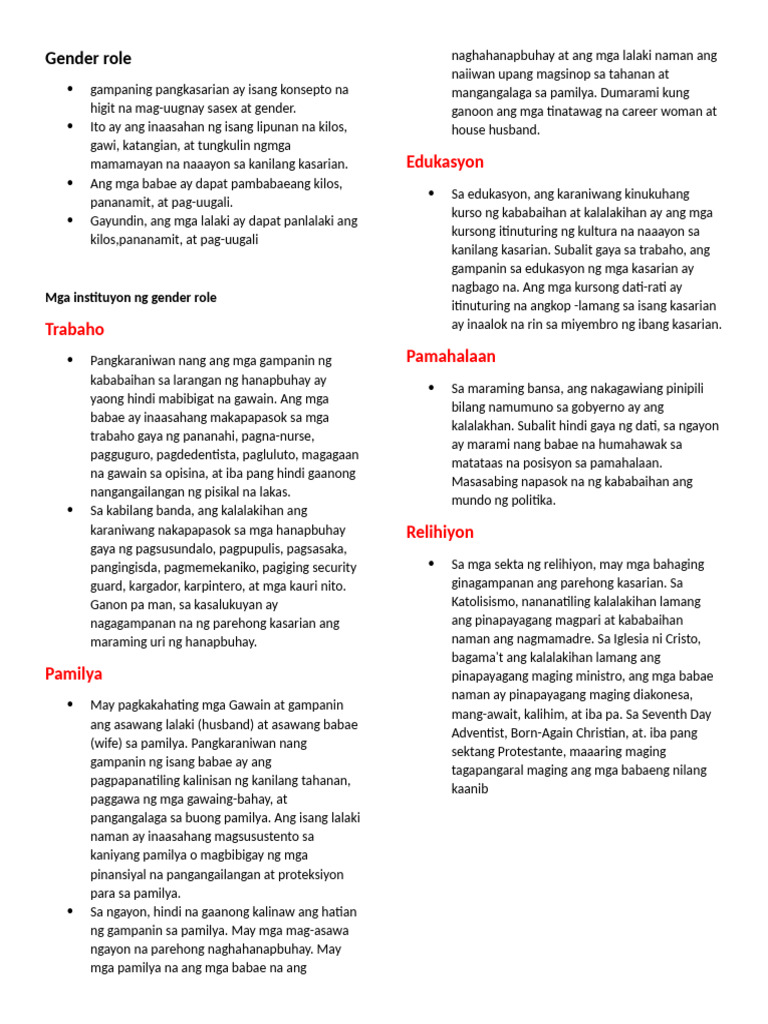 Gender Role | PDF