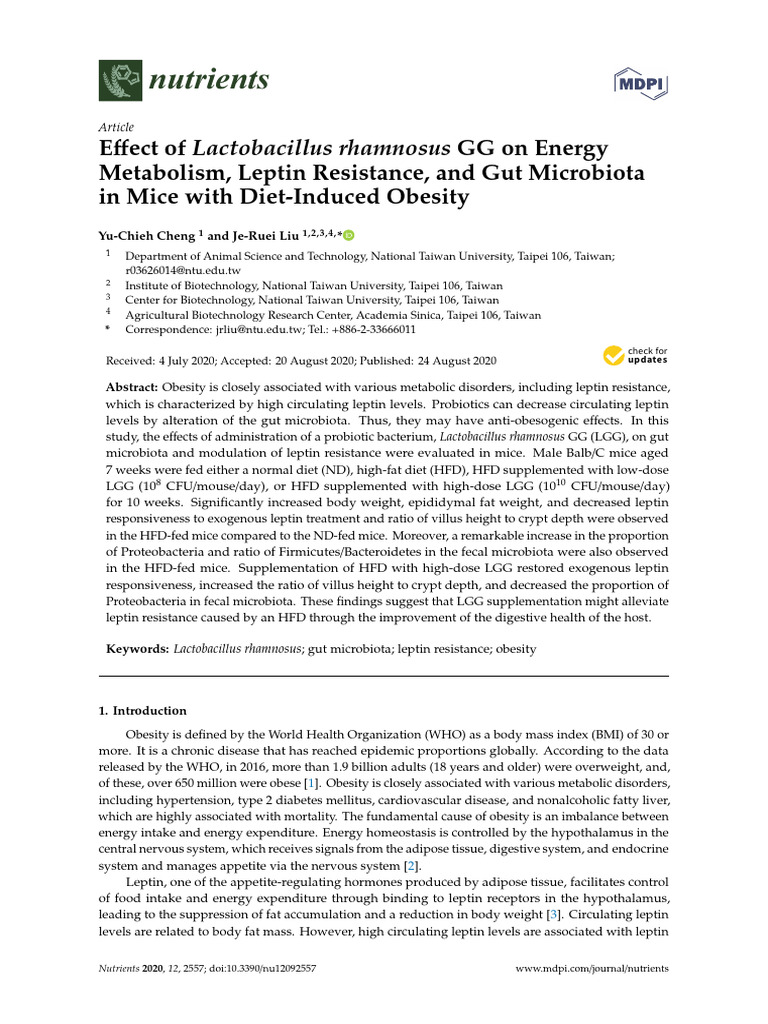 LGG's Impact on Leptin Resistance in Obese Mice | PDF | Leptin ...