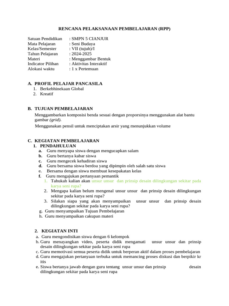 RPP Menggambar Bentuk Kelas VII SMPN 5 | PDF