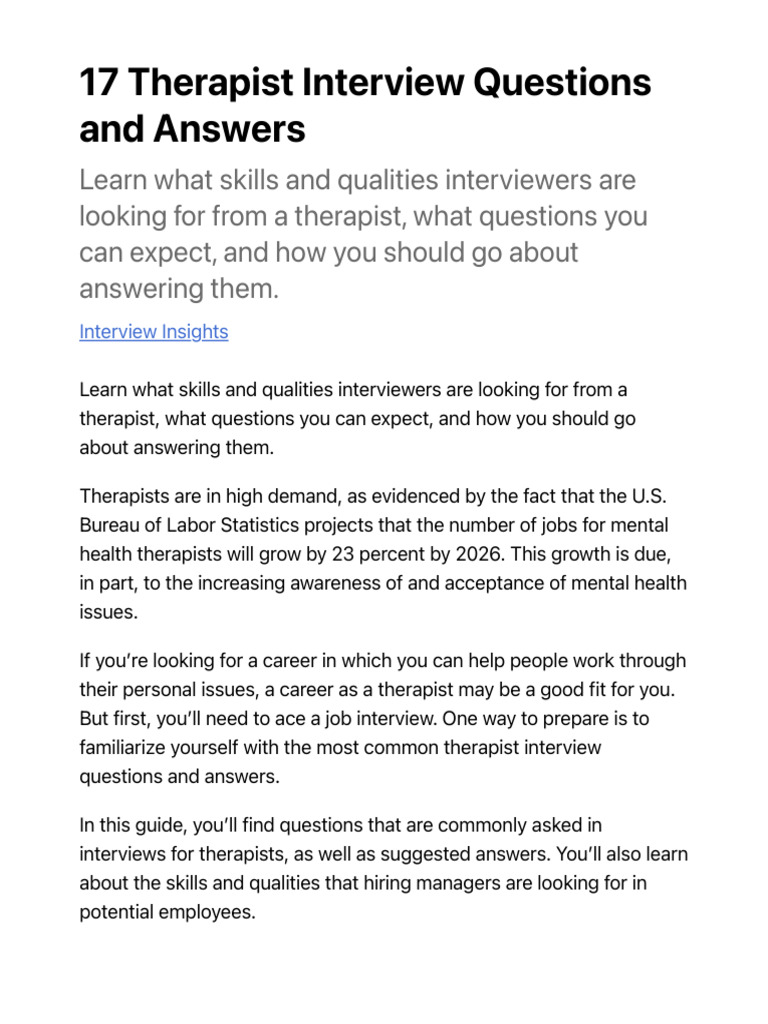 Therapist Interview Preparation Guide | PDF | Psychotherapy | Cognitive ...