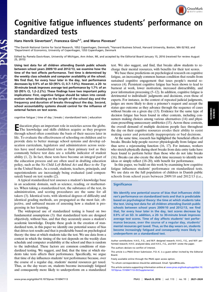 Cognitive Fatigue and Test Performance | PDF | Fixed Effects Model ...