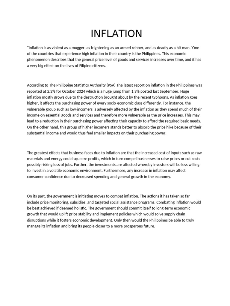 Impact of Inflation in the Philippines | PDF