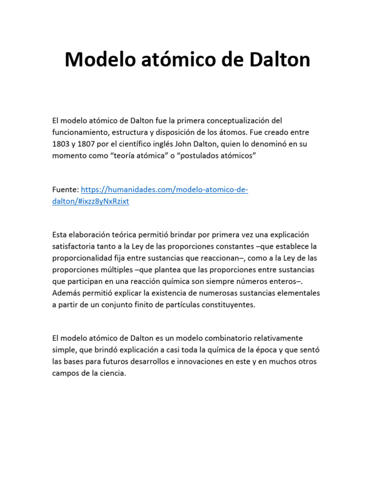 Modelo Atómico de Dalton: Fundamentos y Postulados | PDF | Química | Átomos