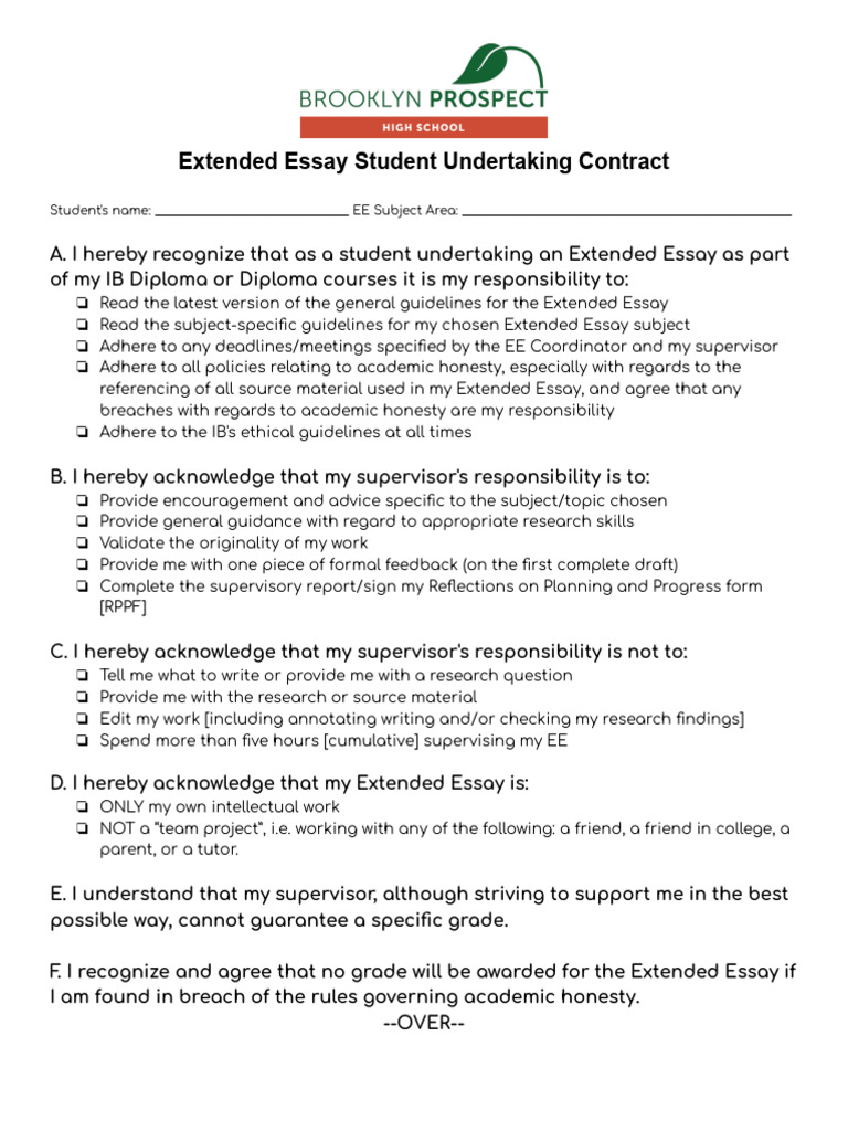 Extended Essay Student Contract | PDF