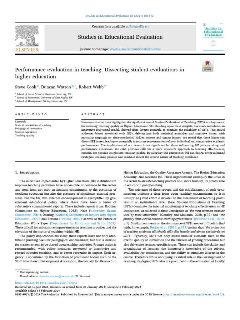 Performance Evaluation in Teaching - Dissecting Student Evaluations in ...