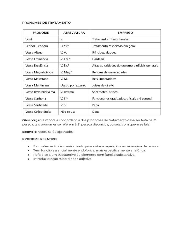 Pronomes de Tratamento | PDF