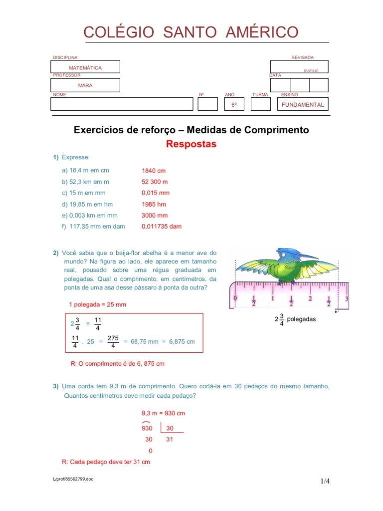 Exercicios Resolvidos De Conversão De Unidades De Comprimento