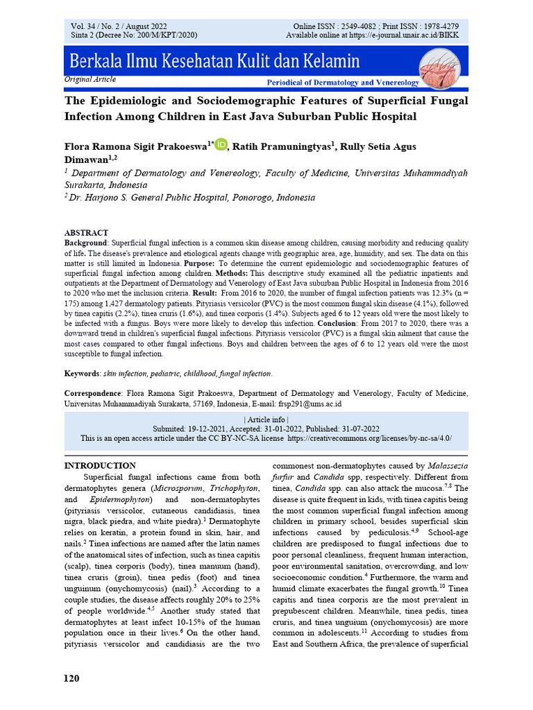 The Epidemiologic and Sociodemographic Features of Superficial Fungal ...