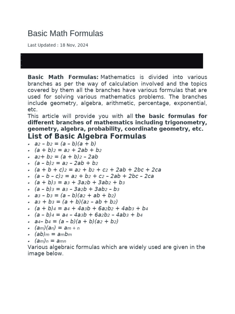 Basic math formulas | PDF