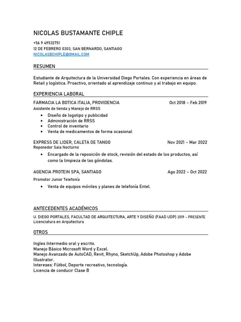 CV Nicolas Bustamante Chiple | PDF